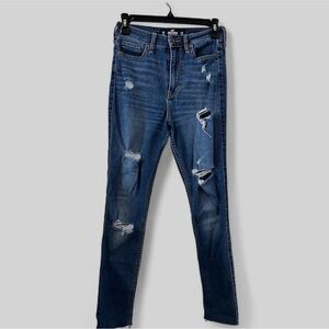 Hollister Jeans Ultra High Rise Super Skinny Distressed Blue Denim